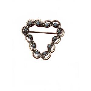 Vintage Heart-Shaped Brooch with Blue Bead Accents